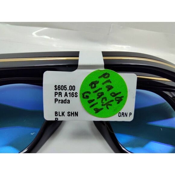 PRADA A16S BLACK SHN POLARIZED BLUE LENSE SUNGLASSES NEW IN CASE & BOX WITH TAGS - Picture 7 of 15